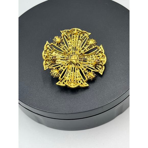 Vintage Stacked Domed Round Gold, Bronze & Brown Rhinestone AB Brooch - Picture 4 of 8